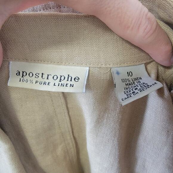 Apostrophe 100% Linen 3 Button Front Oversized Blazer Jacket Natural Fibers - Picture 9 of 9